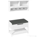 HOMCOM Mobila Cuier de Perete cu Banca Suport pentru Pantofi Dotata cu Cuburi de Perete, 4 Carlige si Raft Retractabil, 80x20x40 cm, Alb
