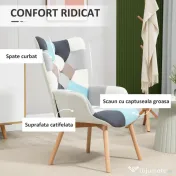 HOMCOM Scaune Decorative Tapisate, Fotoliu cu Brațe Capitolat pentru Dormitor, Scaun cu Spătar și Picioare din Lemn Masiv, Confort și Stil | Aosom Romania 