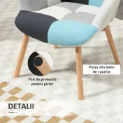 HOMCOM Scaune Decorative Tapisate, Fotoliu cu Brațe Capitolat pentru Dormitor, Scaun cu Spătar și Picioare din Lemn Masiv, Confort și Stil | Aosom Romania 