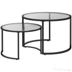 HOMCOM Set 2 mese de cafea suprapuse din sticlă și oțel, Ø70x47,5 cm și Ø54x42,5 cm, negru