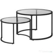 HOMCOM Set de 2 Mese de Cafea Suprapozabile din Sticlă și Oțel, Ø70x47.5 cm și Ø54x42.5 cm, Negru | Aosom Romania 