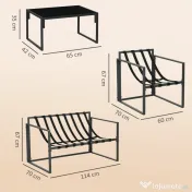 Outsunny Set Mobilier de Exterior cu Masă din Sticlă, Canapea, 2 Fotolii și Perne, Bej | Aosom Romania 