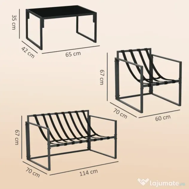 Outsunny Set Mobilier de Exterior cu Masă din Sticlă, Canapea, 2 Fotolii și Perne, Bej | Aosom Romania
