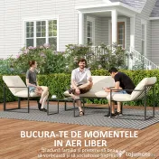 Outsunny Set Mobilier de Exterior cu Masă din Sticlă, Canapea, 2 Fotolii și Perne, Bej | Aosom Romania 