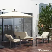 Outsunny Set Mobilier de Exterior cu Masă din Sticlă, Canapea, 2 Fotolii și Perne, Bej | Aosom Romania 