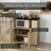 Cărucior de bucătărie din PAL cu raft deschis, dulap cu 2 uși și poliță laterală cu 2 niveluri, 75x40x80,5cm stejar și negru HOMCOM | Aosom Romania 