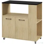 HOMCOM Cărucior de Bucătărie din PAL cu Raft Deschis, Dulap cu 2 Uși și Raft Lateral, 75x40x80,5 cm