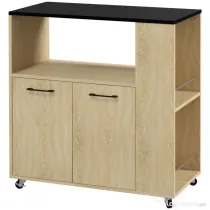 HOMCOM Cărucior de Bucătărie din PAL cu Raft Deschis, Dulap cu 2 Uși și Raft Lateral, 75x40x80,5 cm