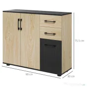 Bufet modern cu 2 dulapuri și 2 sertare, bufet de bucătărie cu raft reglabil, 90x30x75,5 cm, de culori nuc și negru HOMCOM | Aosom Romania 