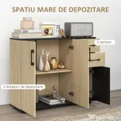 Bufet modern cu 2 dulapuri și 2 sertare, bufet de bucătărie cu raft reglabil, 90x30x75,5 cm, de culori nuc și negru HOMCOM | Aosom Romania 