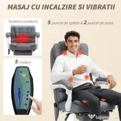 Vinsetto Scaun de Birou cu Telecomandă și 6 Puncte de Masaj, Tapitat cu Stofă Tip Catifea, 67x79x111-121 cm, Gri | Aosom Romania