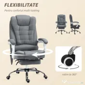 Vinsetto Scaun de Birou cu Telecomandă și 6 Puncte de Masaj, Tapitat cu Stofă Tip Catifea, 67x79x111-121 cm, Gri | Aosom Romania