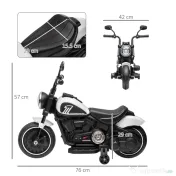 HOMCOM Motocicletă Electrică pentru Copii 18-36 Luni cu Roți Ajutătoare și Far, 76x42x57 cm, Alb și Negru | Aosom Romania 