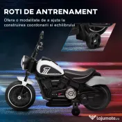 HOMCOM Motocicletă Electrică pentru Copii 18-36 Luni cu Roți Ajutătoare și Far, 76x42x57 cm, Alb și Negru | Aosom Romania 