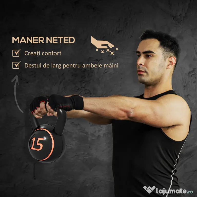 SPORTNOW Set 3 Kettlebell de 2.2 kg, 4.5 kg și 6.8 kg cu Suport pentru Greutăți, din Plastic și Nisip, Negru | Aosom Romania