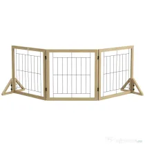 PawHut Gard pliabil pentru câini, gard de siguranță pentru animale de companie și căței cu 3 panouri și suporturi triunghiulare, 210x70 cm, lemn natural | Aosom Romania