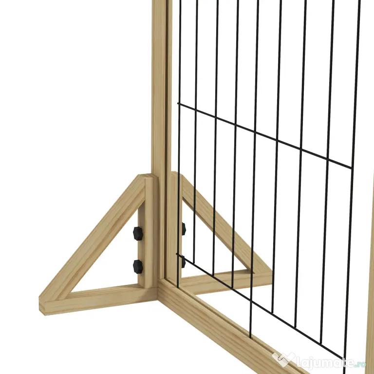 PawHut Gard pliabil pentru câini, gard de siguranță pentru animale de companie și căței cu 3 panouri și suporturi triunghiulare, 210x70 cm, lemn natural | Aosom Romania