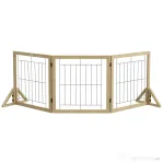 PawHut Poartă pentru Câini Pliabilă cu 3 Panouri și Picioare Triunghiulare, 210x70 cm, Lemn Natural