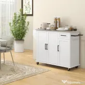 HOMCOM Insulă de Bucătărie Rulantă cu Depozitare, Sertar, 3 Dulapuri, Blat din Oțel Inoxidabil, Design Versatil, Alb | Aosom Romania 