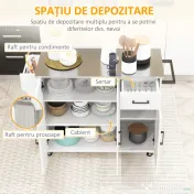 HOMCOM Insulă de Bucătărie Rulantă cu Depozitare, Sertar, 3 Dulapuri, Blat din Oțel Inoxidabil, Design Versatil, Alb | Aosom Romania 
