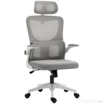 Vinsetto Scaun Ergonomic de Birou, Tetieră Reglabilă, Suport Lombar, 70x66x120-128 cm, Gri | Aosom Romania