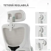 Vinsetto Scaun Ergonomic de Birou, Tetieră Reglabilă, Suport Lombar, 70x66x120-128 cm, Gri | Aosom Romania