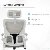 Vinsetto Scaun Ergonomic de Birou, Tetieră Reglabilă, Suport Lombar, 70x66x120-128 cm, Gri | Aosom Romania