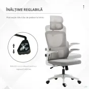 Vinsetto Scaun Ergonomic de Birou, Tetieră Reglabilă, Suport Lombar, 70x66x120-128 cm, Gri | Aosom Romania