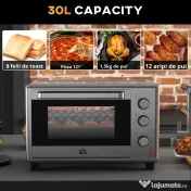 HOMCOM Mini Cuptor Electric cu Convectie 30L pentru Bucătărie Blat Temperatură Ajustabilă 1600W Accesorii Incluse | Aosom Romania 