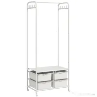 HOMCOM Suport Cuier cu Rafturi pentru Pantofi și 4 Coșuri, Cuier Intrare din Oțel și Plastic, 8 Agățători, 63x37x153 cm, Alb | Aosom Romania 