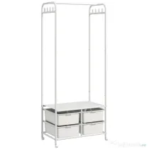 HOMCOM Suport Cuier cu Rafturi pentru Pantofi și 4 Coșuri, Cuier Intrare din Oțel și Plastic, 8 Agățători, 63x37x153 cm, Alb | Aosom Romania