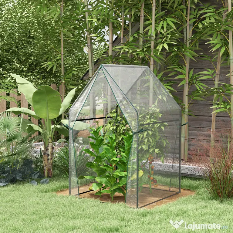 Outsunny Mini Sera Portabila 90x90x145cm cu 2 Usi cu Fermoar Transparent pentru Interior Exterior | Aosom Romania