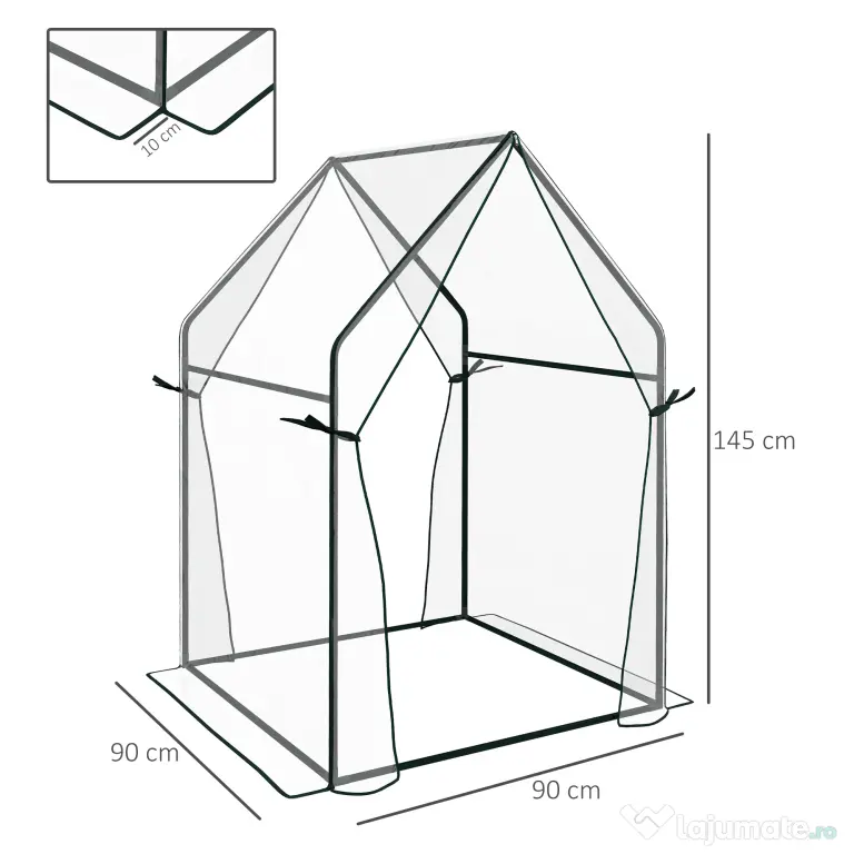 Outsunny Mini Sera Portabila 90x90x145cm cu 2 Usi cu Fermoar Transparent pentru Interior Exterior | Aosom Romania