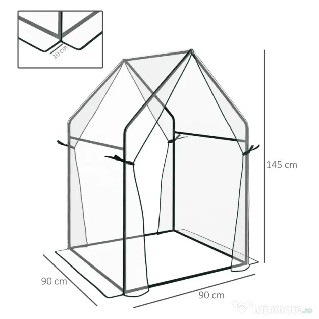Outsunny Mini Sera Portabila 90x90x145cm cu 2 Usi cu Fermoar Transparent pentru Interior Exterior | Aosom Romania