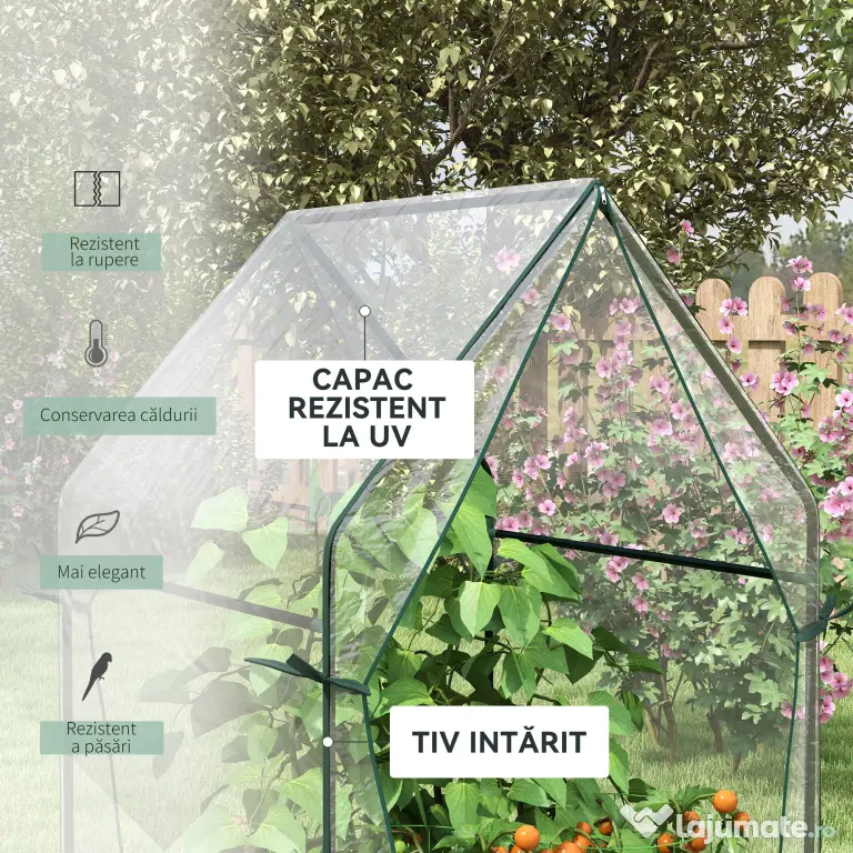 Outsunny Mini Sera Portabila 90x90x145cm cu 2 Usi cu Fermoar Transparent pentru Interior Exterior | Aosom Romania