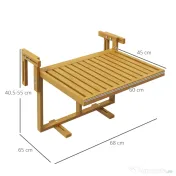 Outsunny Masă Suspendată de Exterior, Masă Reglabilă pentru Balustradă, Blat Suport cu Montare pe Perete, 68x65x40,5-55 cm, Tec | Aosom Romania 