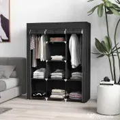 HOMCOM Dulap din Material Textil cu Bază Înălțată, 8 Rafturi și 2 Bare, 125x43x162.5 cm, Gri Închis | Aosom Romania 