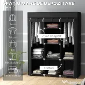 HOMCOM Dulap din Material Textil cu Bază Înălțată, 8 Rafturi și 2 Bare, 125x43x162.5 cm, Gri Închis | Aosom Romania 