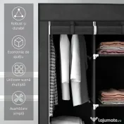 HOMCOM Dulap din Material Textil cu Bază Înălțată, 8 Rafturi și 2 Bare, 125x43x162.5 cm, Gri Închis | Aosom Romania 