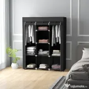 HOMCOM Dulap din Material Textil cu Bază Înălțată, 8 Rafturi și 2 Bare, 125x43x162.5 cm, Gri Închis | Aosom Romania 