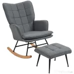 HOMCOM Scaun Balansoar cu Taburet în Stofă Tip In și Lemn cu Pernă, Cotiere, Capacitate 130 kg, Gri