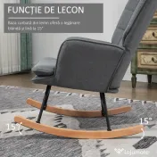 HOMCOM Scaun Balansoar cu Taburet în Stofă Tip In și Lemn de Cauciuc, Fotoliu Balansoar cu Pernă, Spătar Înalt, Cotiere, Capacitate 130 kg, pentru Dormitor Living, Gri | Aosom Romania 