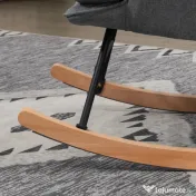 HOMCOM Scaun Balansoar cu Taburet în Stofă Tip In și Lemn de Cauciuc, Fotoliu Balansoar cu Pernă, Spătar Înalt, Cotiere, Capacitate 130 kg, pentru Dormitor Living, Gri | Aosom Romania 