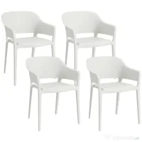 Outsunny Set din 4 Scaune de Grădină, Scaune Stivuibile de Exterior cu Spătar Înalt și Cotiere, 56x54.5x77.5 cm, Alb | Aosom Romania