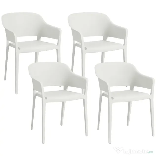 Outsunny Set din 4 Scaune de Grădină, Scaune Stivuibile de Exterior cu Spătar Înalt și Cotiere, 56x54.5x77.5 cm, Alb | Aosom Romania