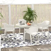 Outsunny Set din 4 Scaune de Grădină, Scaune Stivuibile de Exterior cu Spătar Înalt și Cotiere, 56x54.5x77.5 cm, Alb | Aosom Romania 
