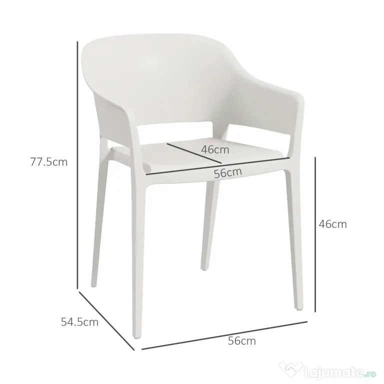 Outsunny Set din 4 Scaune de Grădină, Scaune Stivuibile de Exterior cu Spătar Înalt și Cotiere, 56x54.5x77.5 cm, Alb | Aosom Romania
