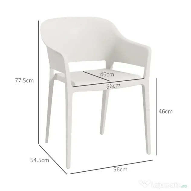 Outsunny Set din 4 Scaune de Grădină, Scaune Stivuibile de Exterior cu Spătar Înalt și Cotiere, 56x54.5x77.5 cm, Alb | Aosom Romania