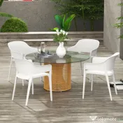 Outsunny Set din 4 Scaune de Grădină, Scaune Stivuibile de Exterior cu Spătar Înalt și Cotiere, 56x54.5x77.5 cm, Alb | Aosom Romania 