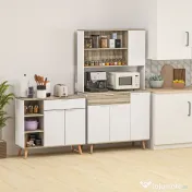 HOMCOM Bufet de Depozitare Modern cu Sertar, Usi cu Inchidere cu Amortizare, 3 Compartimente Deschise si Rafturi Reglabile, Dulap de Bucatarie Alb 